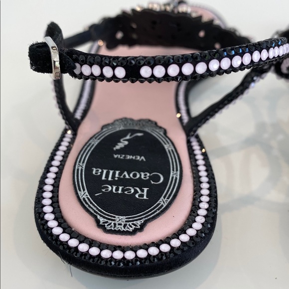 RENE CAOVILLA PINK BLACK EMBELLISHED SANDALS SIZE IT 38.5 / US 8.5 - Picture 15 of 17